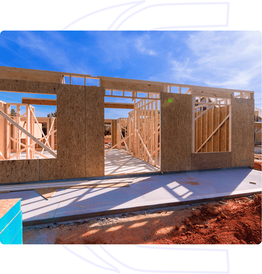 House under construction with wooden framing.