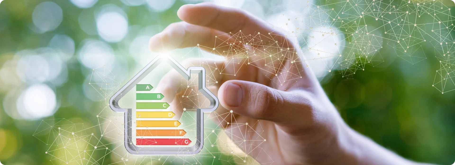 Hand holding energy efficiency house icon.